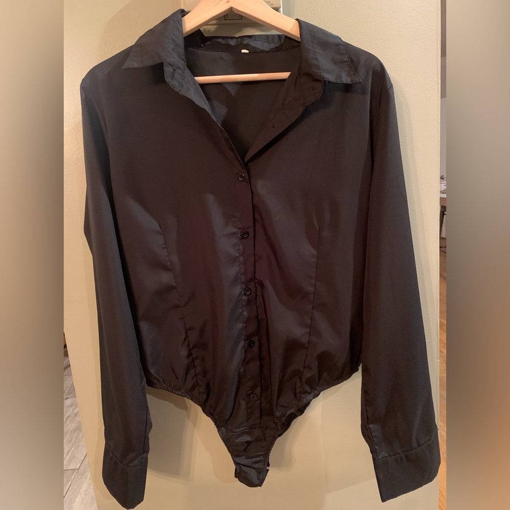 Juniors Black Classic Button-Up Shirt Bodysuit